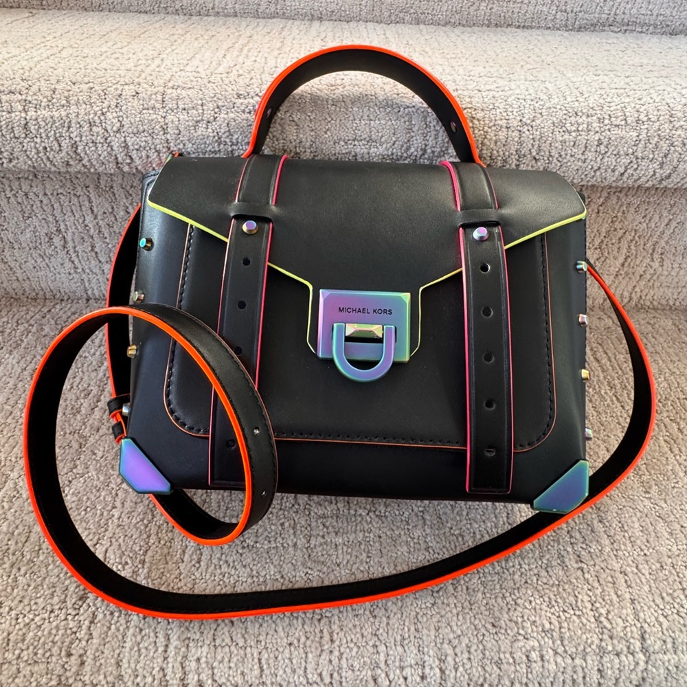 Michael Kors Medium Manhattan Neon Black Satchel Bag